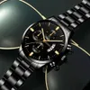 Montres-bracelets Mode Hommes Noir En Acier Inoxydable Montre De Luxe Calendrier Quartz Poignet Hommes Montres D'affaires pour Homme Horloge Relogio Masculino 231219