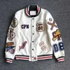 Herrjackor Multi-Letter Brodery White Baseball Uniform Men's Explosive Style Baseball Uniform Retro Leather Jacket Heavy Industry Coat 231218