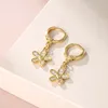 Kolczyki Dangle Shining U Flower for Women CZ klejnoty 24K Gold Kolor Fashion Biżuter