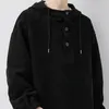 Herrjackor faller våren män hoodie dragkrok fast färg lapp ficka lös knappdekor pullover enkel stil daglig topp