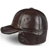 Trapper Hats High Quality Genuine Leather Winter First Layer Cowhide Warm Earmuffs Bomber Caps Plus Velvet Thicken Man Bone Dad Hat 231219