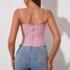 Kvinnors tankar Suninheart Lace Summer Pink Corset Top Women Sexig BodyCon Crop med kuddar Kvinnlig blus hög kvalitet