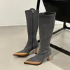 Stivali invernali da donna di marca stivali lunghi moda mix di colori stivali a punta alti al ginocchio scarpe sottili scarpe con tacco alto pompe S 231219