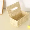 Car Organizer Rattan Tissue Box Vintage Napkin Holder Case Clutter Storage Container Cover Living Room Desk Decoration (Beige)