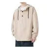 Men's Jackets Fall Spring Men Hoodie Drawstring Solid Color Patch Pocket Loose Button Decor Pullover Simple Style Daily Top