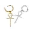 Stud Topgrillz Iced Zircon Ankh Cross Earring Gold Sier Color Micro Paled AAA Bling CZ Stone Earrings For Man Women Hip Hop Jewelry DHBBL