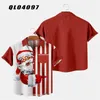 Camisas casuais masculinas 2023 cruz natal retalhos listrado 3d impressão digital solta manga curta camisa de bolso para topo