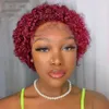 Pixie Cut Wig #99J Bourgogne Curly Spets Front Wigs Human Hair Short Curly Bob Wig 13x1 Spets Front for Black Women Pre Plucked Guleless 6 Inch