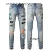 Pieds amari amirl amirlies Slim am amis imiri High amiiri Jeans skinny déchirés en coton en détresse pour hommes Off Fashion Mens Moto Moto Long Street Denim Light Blu G4ZU