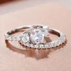 Cluster Rings Trendy Double Stackable Set For Women Silver Color 2Pcs Finger Accessories Wedding Engagement Jewelry Anillo