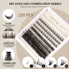 Extensions de cils réutilisables faites à la main, 220 grappes, douces, légères, épaisses, greffées, avec brosse à pince, cils individuels