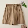 Damesshorts Katoen Linnen Dames Casual Los Zomer Vintage Veterschoenen Korte broek Kleding Elastisch getailleerde A-lijn Wijde pijpen