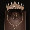 Chains 3 Pcs Luxury Silver Color Crystal Water Drop Bridal Jewelry Set Tiara Crown Necklace Earring Wedding Jewel 231219