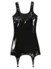 Casual Dresses Womens Glossy Bodycon Dress Wet Look Patent Leather Tank With Metal Clips Latex Minidress Rave Party Nightwear Clubwear