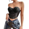 Vrouwen Tanks Sexy Kant Decoratieve Transparante Mesh Corset Top Voor Vrouwen Zwarte Strapless Wasit Close Bra Bustier