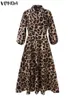 Basic Casual Jurken VONDA 2023 Bohemian Dames Maxi-jurk Retro Luipaard Gedrukt Oversize Party Zonnejurk Lantaarnmouwen Chique Lange Gewaad Femme 231219