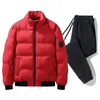 Jaqueta masculina acolchoada de inverno e calça térmica casual externa