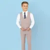 Vintage Solid Kids Pantsuit Set For Wedding Party Piano Performance Formell Occasion Dresswear For Boys Suit Set Blazer Vest Pants Set Flower Boy Ring Bearer Outfit