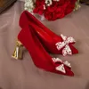 Klänningskor Bow-Knot-dekoration damer högklackade spetsiga bollhäl modefest