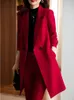 Trajes de mujer Blazers Pantalón para mujer Trabajo Abrigo de negocios Ropa Rojo Azul Negro Conjunto de chaqueta larga Mujer Oficina Damas 2 piezas Abrigo y pantalón 231219