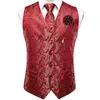 Mäns västar Hi-Tie Men Silk Luxury Champagne Paisley Waistcoat Neck Tie Hanky ​​Cufflinks Brooch Set For Suit Wedding Party Designer