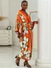 Dames Badmode Vest Kimono Blouse Cover-Ups Dames Badpak Lange mouw Gewaden Zomer Print Boheems Strand Vakantie Maxi Jurk Cove Ups