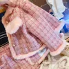 Ensembles de vêtements Enfants Filles Princesse 2pcs Vêtements Ensemble Automne Hiver Enfants Rose Plaid Épais Manteau Outwear Jupes Courtes Vintage Costume Élégant