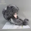 Traper Hats Fur Hat for Women Natural Saccoon Rosyjski Ushanka zima grube ciepłe uszy moda bombowca czapka czarna przyjazd 231219