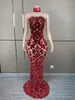 Stage Wear Sexy Black Red Sequins Transparent Long Dress Birthday Celebrate Rhinestones Costume Women Dance Performance Po Shoot