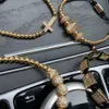 4pcs set Luxury CZ Gold crown cross Charm mens bracelet stacks copper beads Macrame bracelets & bangles for mens accessories Y2008315t