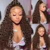 Synthetic Wigs Chocolate Brown Deep Wave Lace Front Wig 13x4 HD Human Hair For Black Women Curly Pre Plucked 231219