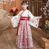 Flickans klänningar Nya flickor Summer Thin Hanfu Chinese Style Children Tang Costume Dress Little Girl Princess Dress Christmas Dress 3-12T