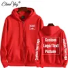 Sweats à capuche pour hommes Sweatshirts Votre propre design Image de marque Personnalisé Personnalisé Hommes Femmes Texte DIY Zip Sweatshirt Casual Hoody Vêtements Mode 231218