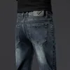 Outono novo masculino rasgado fino ajuste elasticidade jeans reto negócios famoso clássico calças casuais fashiom marca designer jeans