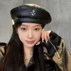 Berets Yudx Cool Girl Metal Pirate Ship Logo Verão Boina Chapéus Mulheres Estilo Coreano Ao Ar Livre Elegante Temperamento Mulheres PU Lether Caps