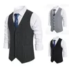 Men's Vests Fashion Black Grey Mens Casual Vest Stripe Solid Color Slim Large Size Business Office Waistcoat Groom Wedding Dress Suit