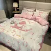 Housse de couette simple marque de mode ensemble de quatre pièces en soie lavée à la mode printemps/été sommeil soyeux nu double draps simples sans vente en gros intérieure