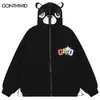 Men's Down Parkas Men Plush Teddy Bear Jacket with Ears Streetwear Hip Hop Embroidery Full Zip Up Fuzzy Fleece Lamb Wool Fluffy Thick Warm Coats 231219