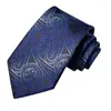 Bow Ties Hi-Tie Designer Navy Blue Paisley Mens Slips Luxury 8.5cm Silk Business Tie Hanky ​​Cufflinks Brosch Wedding Present for Men