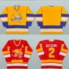 Mens Womens Youth 2 Bill Butters Jersey Minnesota Fighting Saints 1972-73 Yellow 1976-77 Red Custom Hockey Jerseys 43