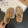 and Slippers Mink Autumn Winter Rabbit Hair Cashmere Fashion Slippers Belt Buckle Women Wear Warm Thick Soled Flat Woolen Shoes