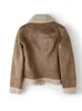 Women's Leather Faux ZACK RAIN Brown Jacket For Women 2023 Winter Vintage Fur Integrated Lapel Long Sleeves Jackets Female Outwears Chic 231219