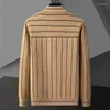 Men S Jackets High Quality Vertical Striped Knitted Jacket Autumn Trend Business Lapel Cardigan Simple Casual Sweater Coat