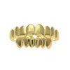 bretelle lucide elettroplaccate in oro genuino accessori hip-hop Set di denti da uomo in oro Grillz Moda gioielli hip-hop di alta qualità Otto 8 Denti superiori Sei 6 Griglie inferiori