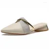 Pantoufles 2023 Élégant Talon Bas Femmes Mules Été Sexy Bout Pointu Dames Sans Lacet Loisirs Bureau Chaussures Beige Pompes Femme