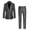 Men's Tracksuits Autumn Sequin Gilding Blazer Metallic Suit 2 Piece Set Disco Shiny Outfit Wedding Party 2023 Fashion Jacket Pant For Mens