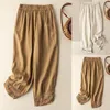 Pantaloni da donna Ricamo etnico Casual Tinta unita Street Vintage Petite per donna Pantaloni elasticizzati attillati al polpaccio