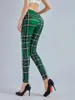 Kvinnors byxor avslappnade leggings hög midja stretch grön rutig bekväm koreansk stil stickade bottnar vintrar