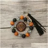 Party Favor Keychain Tassels Wood Bead Bracelet Leather Key Ring Wrist Keychains Pendant Drop Delivery Home Garden Festive Supplies E Dh7Jt