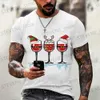 T-shirts hommes Chapeaux de Noël Verre à vin Imprimer T-shirt pour hommes Blanc Noir T-shirts Cadeaux de Noël Tops à manches courtes Mode Harajuku Nouvel An Tee T231219